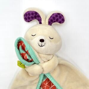 B Cuddly Plush Bunny Lovey Rabbit Baby Security Blanket Aqua Orange Triangle